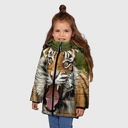 Куртка зимняя для девочки Удивленный тигр, цвет: 3D-черный — фото 2