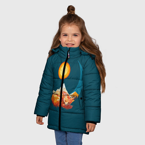 Зимняя куртка для девочки Лиса под солнцем / 3D-Черный – фото 3
