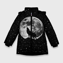 Куртка зимняя для девочки Лунный волк, цвет: 3D-черный
