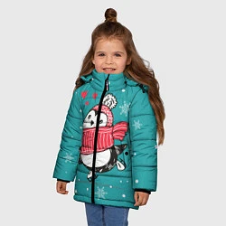 Куртка зимняя для девочки Пингвинчик на коньках, цвет: 3D-светло-серый — фото 2