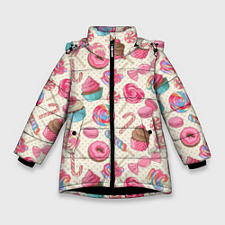 Куртка зимняя для девочки Радости для сладости, цвет: 3D-черный