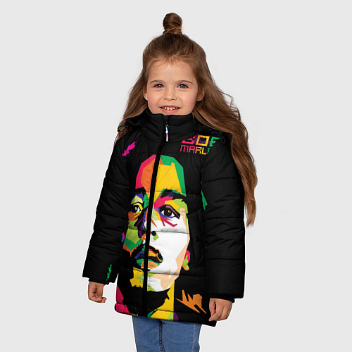 Зимняя куртка для девочки Боб Марли: фан-арт / 3D-Черный – фото 3