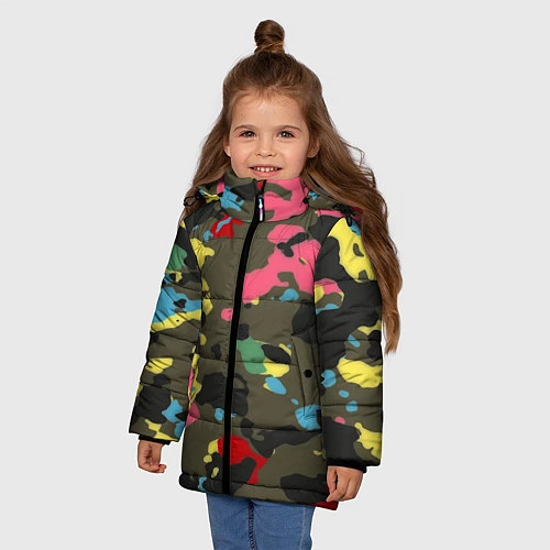 Зимняя куртка для девочки Цветной камуфляж / 3D-Черный – фото 3