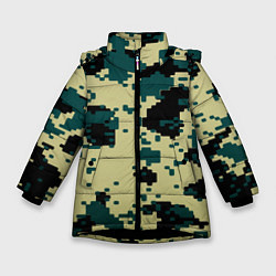 Куртка зимняя для девочки Камуфляж пиксельный: зеленый/черный, цвет: 3D-черный