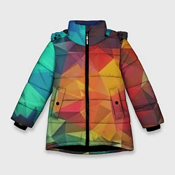 Куртка зимняя для девочки Цветные полигоны, цвет: 3D-черный
