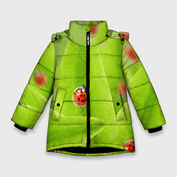 Куртка зимняя для девочки Жучки на травке, цвет: 3D-черный