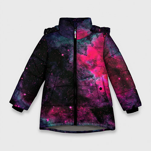 Зимняя куртка для девочки Загадочный космос / 3D-Светло-серый – фото 1
