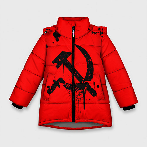Зимняя куртка для девочки Серп и молот / 3D-Светло-серый – фото 1