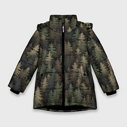 Куртка зимняя для девочки Лесной камуфляж, цвет: 3D-черный