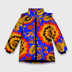 Куртка зимняя для девочки Хохломской узор, цвет: 3D-черный