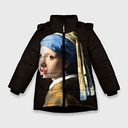 Куртка зимняя для девочки Девушка с жемчужной сережкой, цвет: 3D-черный