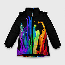 Куртка зимняя для девочки Всплеск красок, цвет: 3D-черный