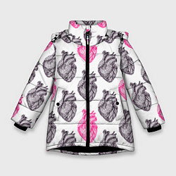 Куртка зимняя для девочки Сердца 1, цвет: 3D-черный