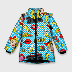 Куртка зимняя для девочки Девочка из комикса, цвет: 3D-черный