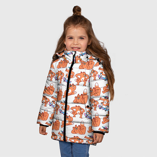 Зимняя куртка для девочки Стикеры с лисом / 3D-Черный – фото 3