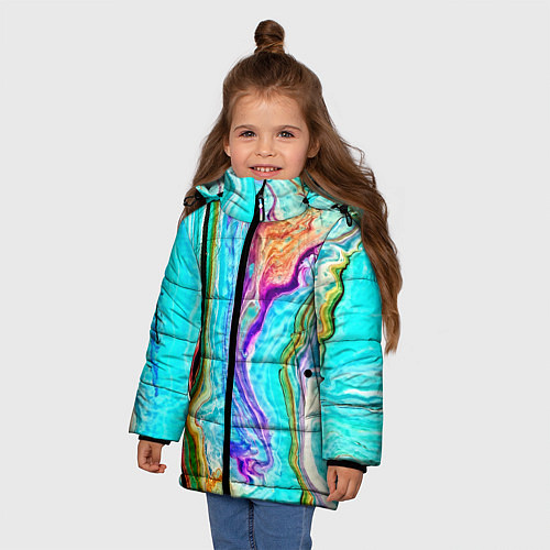 Зимняя куртка для девочки Цветные разводы / 3D-Черный – фото 3