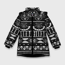 Куртка зимняя для девочки Black and White ethnic, цвет: 3D-черный