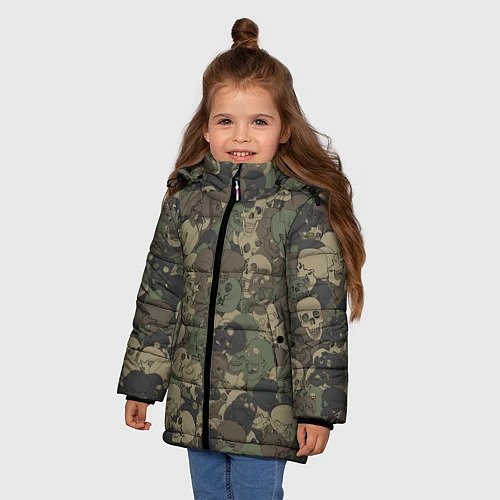 Зимняя куртка для девочки Камуфляж с черепами / 3D-Черный – фото 3
