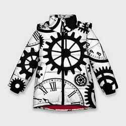 Куртка зимняя для девочки Часы и шестеренки, цвет: 3D-красный