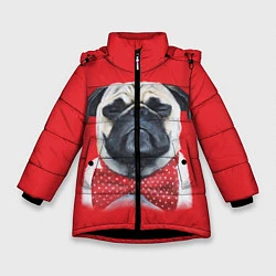 Куртка зимняя для девочки Довольный мопс: реализм, цвет: 3D-черный