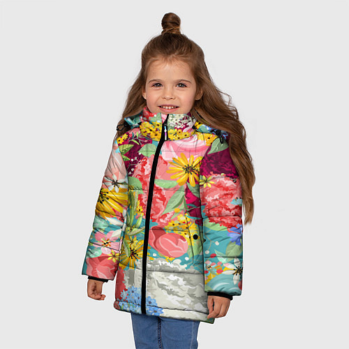 Зимняя куртка для девочки Букет цветов / 3D-Черный – фото 3