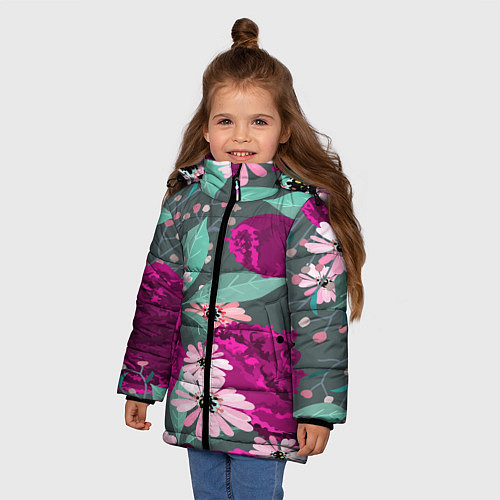 Зимняя куртка для девочки Осенний цветок / 3D-Черный – фото 3