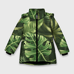 Куртка зимняя для девочки Доисторический лес, цвет: 3D-черный