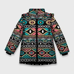 Куртка зимняя для девочки Греческий орнамент, цвет: 3D-черный