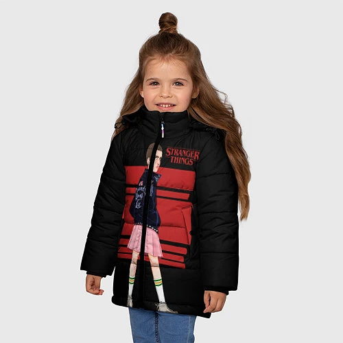 Зимняя куртка для девочки Очень странные дела / 3D-Черный – фото 3