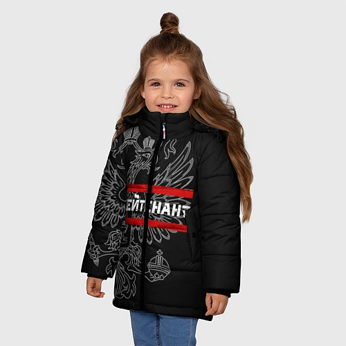 Зимняя куртка для девочки Лейтенант: герб РФ / 3D-Черный – фото 3
