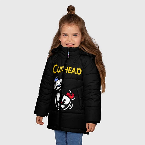 Зимняя куртка для девочки Cuphead: Mugman Faces / 3D-Черный – фото 3