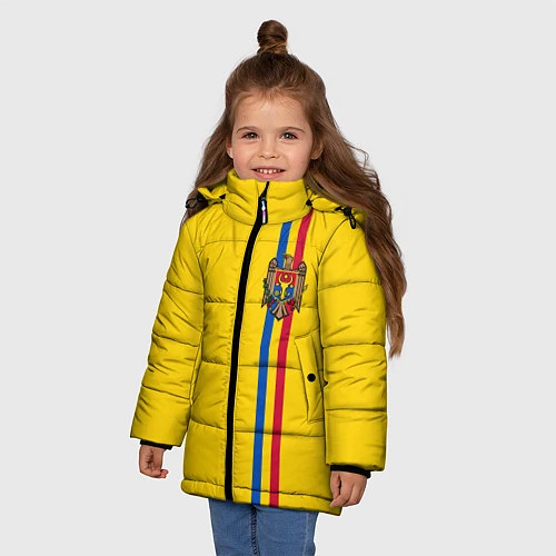 Зимняя куртка для девочки Молдавия: лента с гербом / 3D-Черный – фото 3