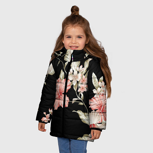 Зимняя куртка для девочки Цветок во мраке / 3D-Черный – фото 3