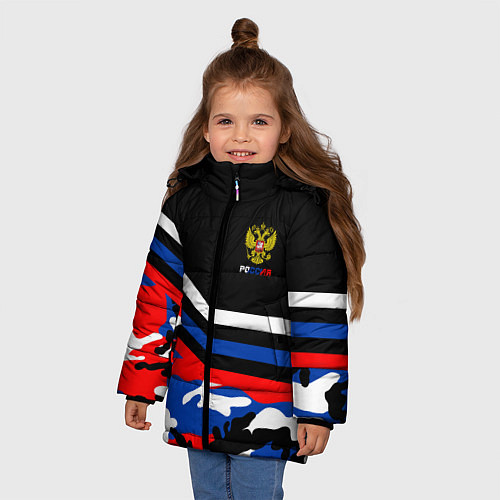 Зимняя куртка для девочки Россия: Камуфляж / 3D-Черный – фото 3