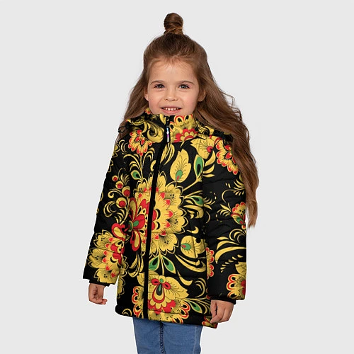 Зимняя куртка для девочки Желтая хохлома / 3D-Черный – фото 3