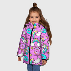Куртка зимняя для девочки Сказочные единороги, цвет: 3D-черный — фото 2