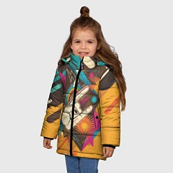 Куртка зимняя для девочки Ретро-музыка, цвет: 3D-черный — фото 2