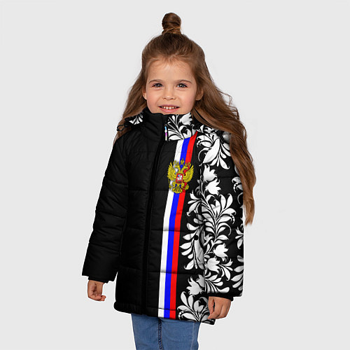 Зимняя куртка для девочки Россия: цветочная коллекция / 3D-Черный – фото 3
