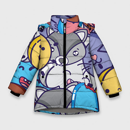 Зимняя куртка для девочки Влюбленный енот / 3D-Светло-серый – фото 1