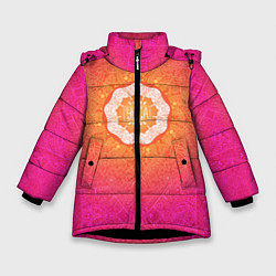 Куртка зимняя для девочки Солнечная мандала, цвет: 3D-черный
