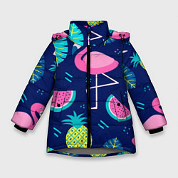 Куртка зимняя для девочки Фруктовый фламинго, цвет: 3D-светло-серый