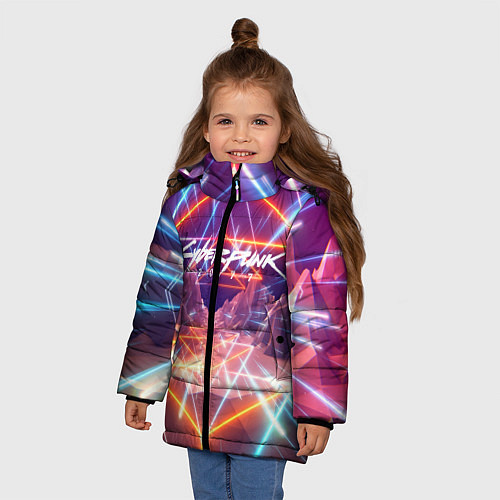 Зимняя куртка для девочки Cyberpunk 2077: Neon Lines / 3D-Черный – фото 3