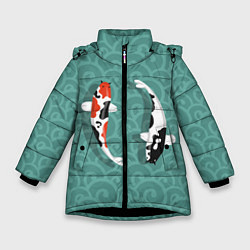 Куртка зимняя для девочки Японские рыбки, цвет: 3D-черный