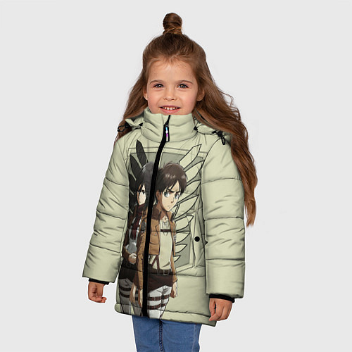Зимняя куртка для девочки Атака Титанов / 3D-Черный – фото 3
