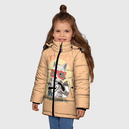 Зимняя куртка для девочки Raccoon Love Coffee / 3D-Черный – фото 3