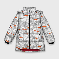 Куртка зимняя для девочки Зимние снеговики, цвет: 3D-красный