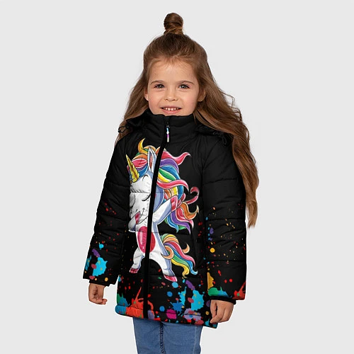Зимняя куртка для девочки Малыш-единорог / 3D-Черный – фото 3