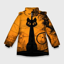 Куртка зимняя для девочки Halloween Cat, цвет: 3D-черный