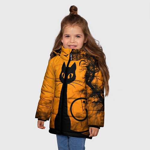 Зимняя куртка для девочки Halloween Cat / 3D-Черный – фото 3