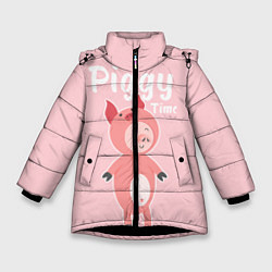 Куртка зимняя для девочки Piggy Time, цвет: 3D-черный